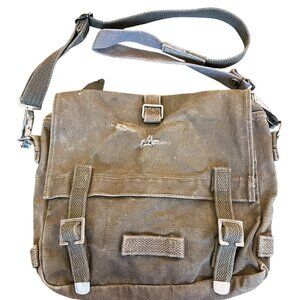 Vintage West Germany  Army Shoulder Bag W/ Storage Pockets Canvas Khaki Military